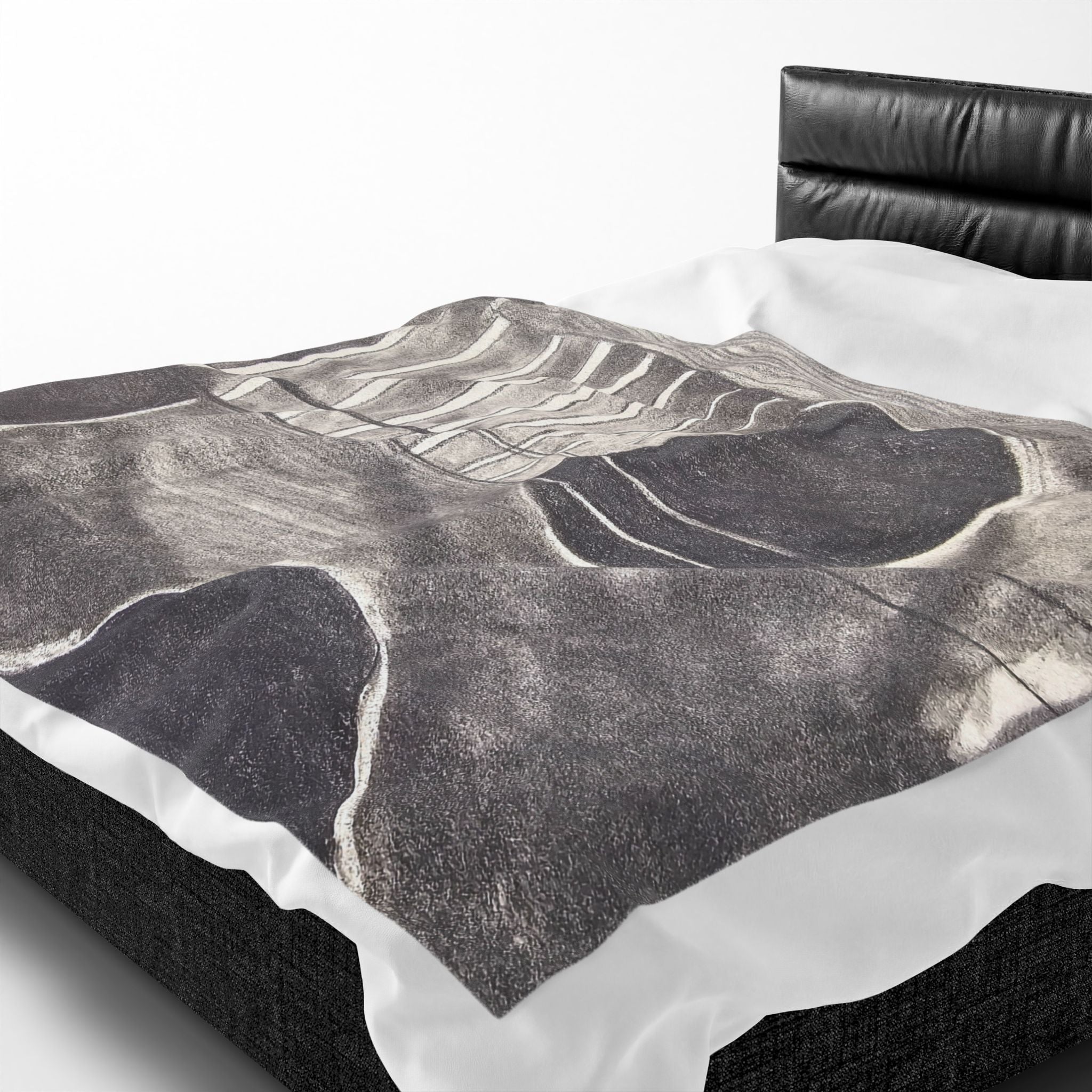 Plush blanket with acoustic guitar sketch graphic in dark gray on charcoal
