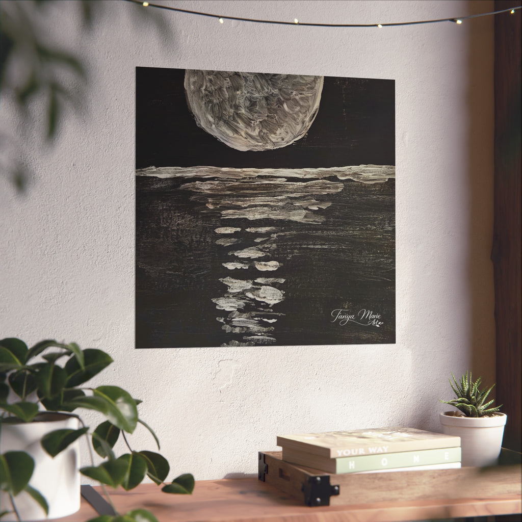 Moonlight Reflection Fine Art Poster — Black & White Minimalist Wall Art