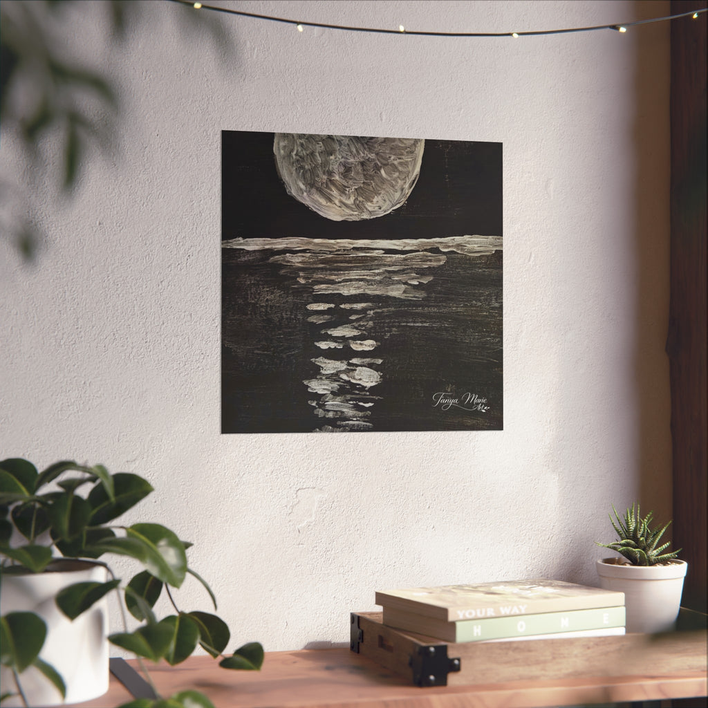 Moonlight Reflection Fine Art Poster — Black & White Minimalist Wall Art