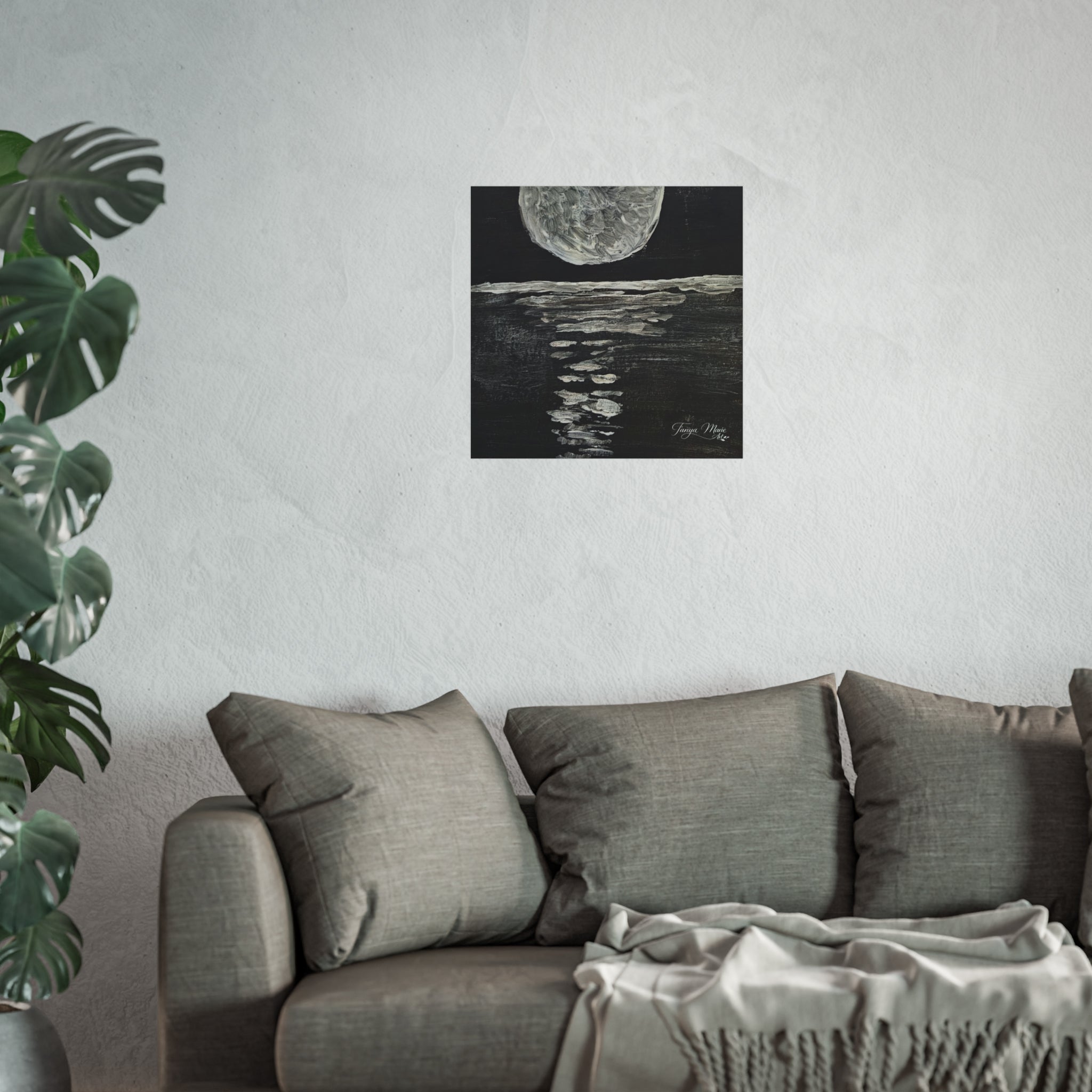 Moonlight Reflection Fine Art Poster — Black & White Minimalist Wall Art