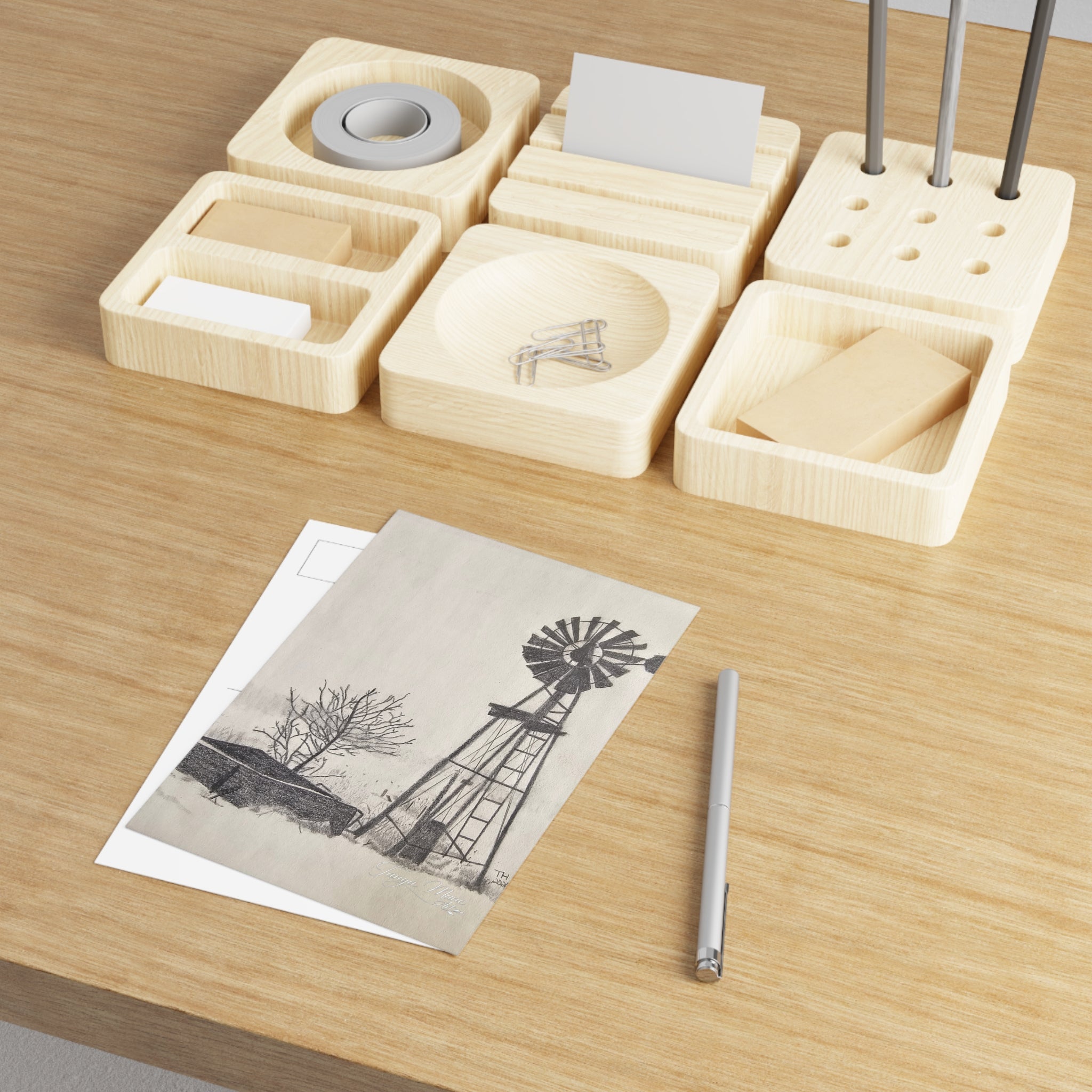 Vintage Windmill Fine Art Postcards — Rustic Farmhouse Scenic Greeting Cards