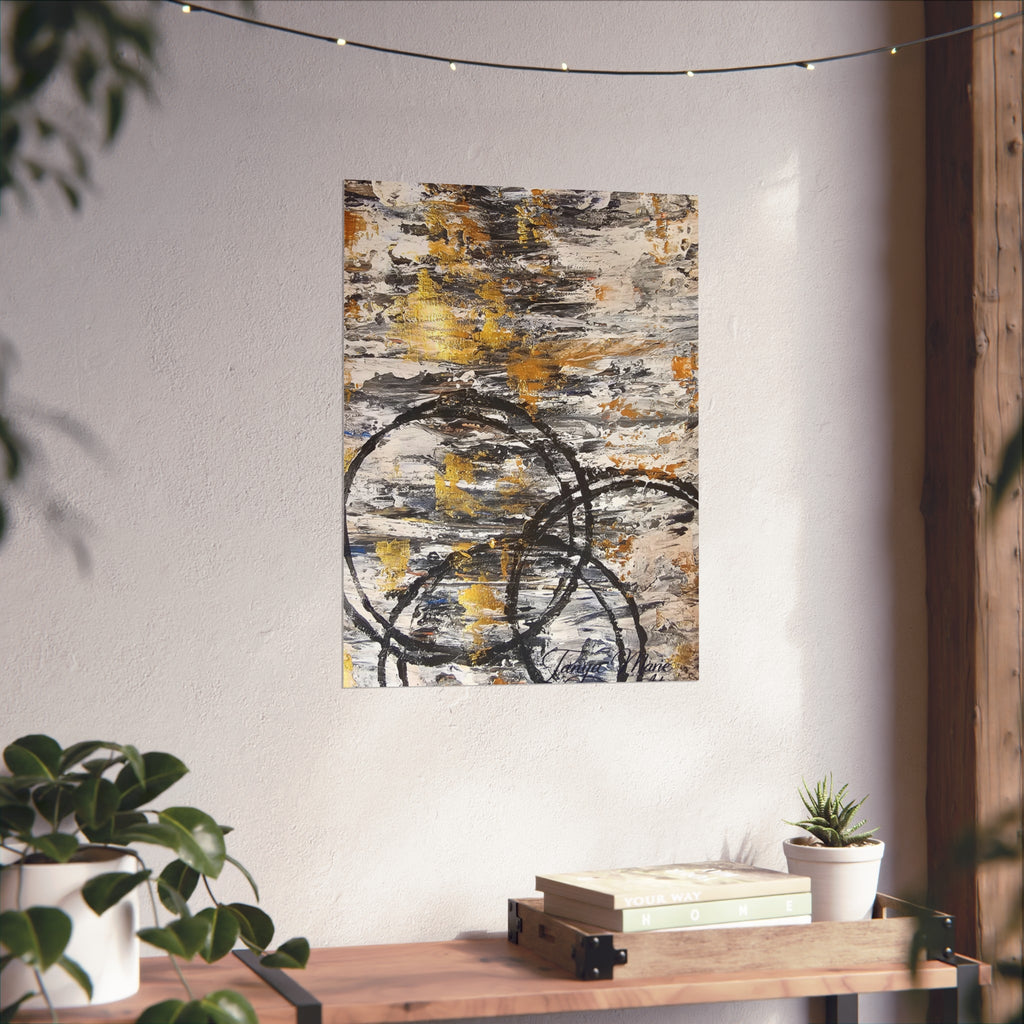 Abstract Gold Texture with Black Rings Fine Art Poster | Modern, Abstract Wall Art