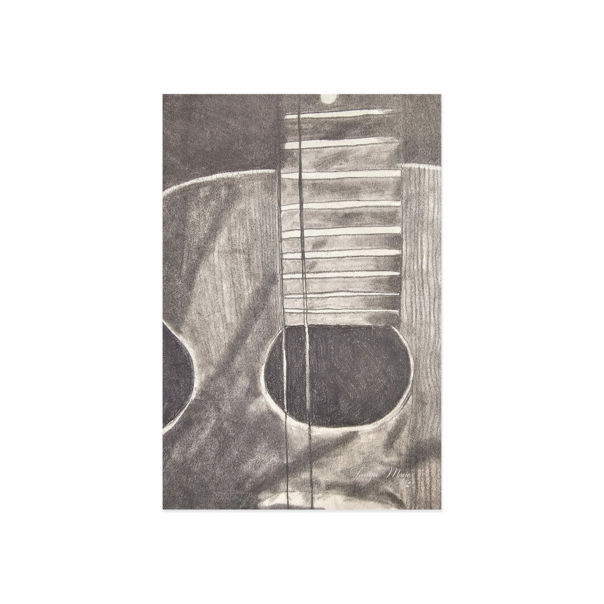 Fine Art Postcard — Pencil Drawing of Forgotten Guitar