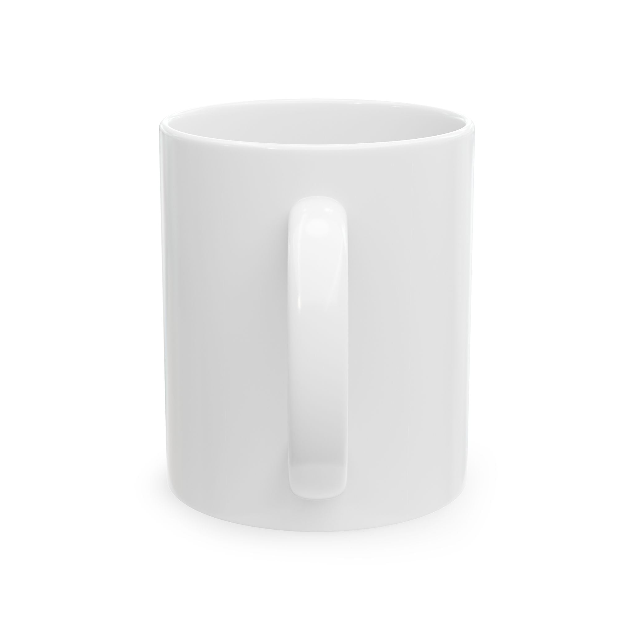 White ceramic mug with handle and open top view
