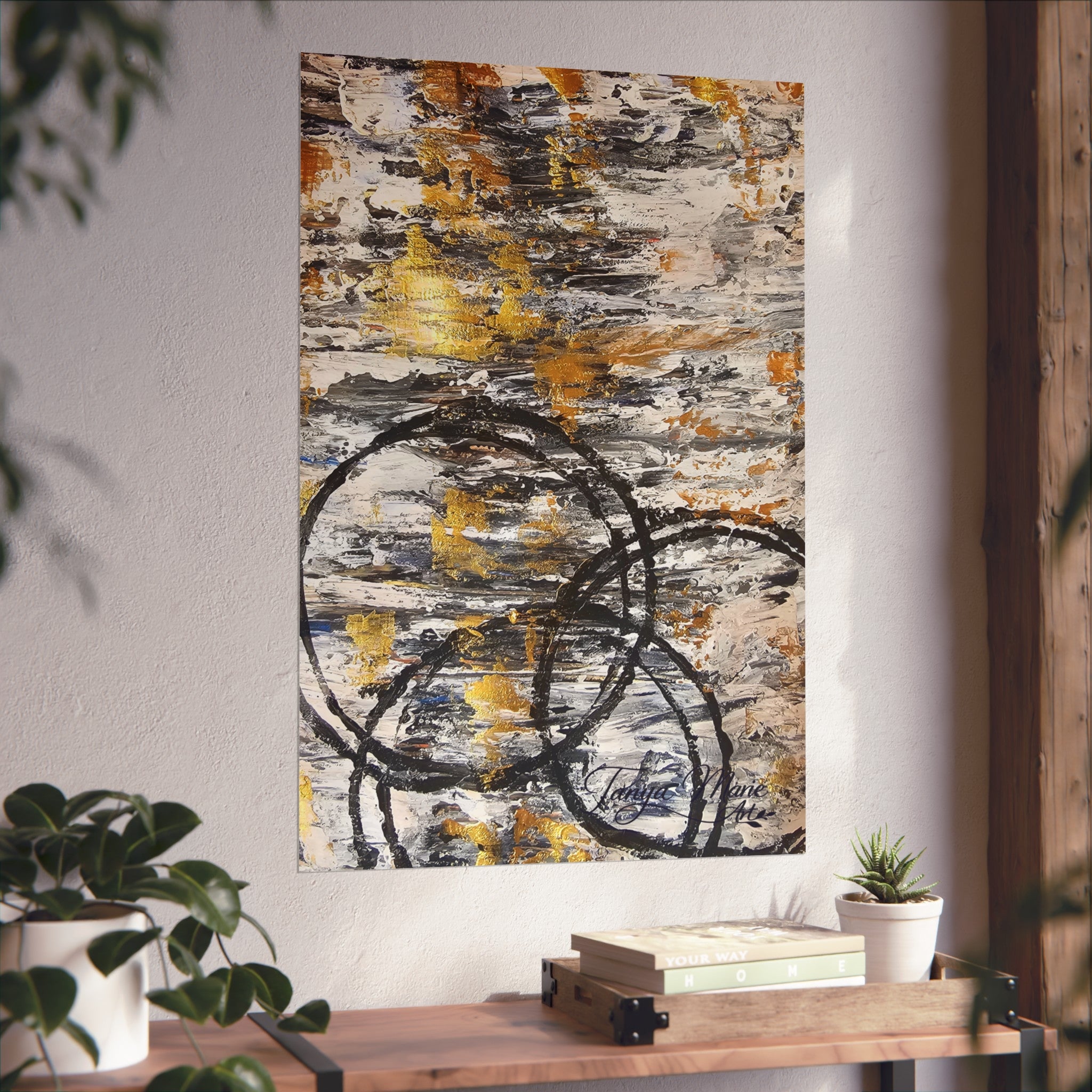 Abstract Gold Texture with Black Rings Fine Art Poster | Modern, Abstract Wall Art