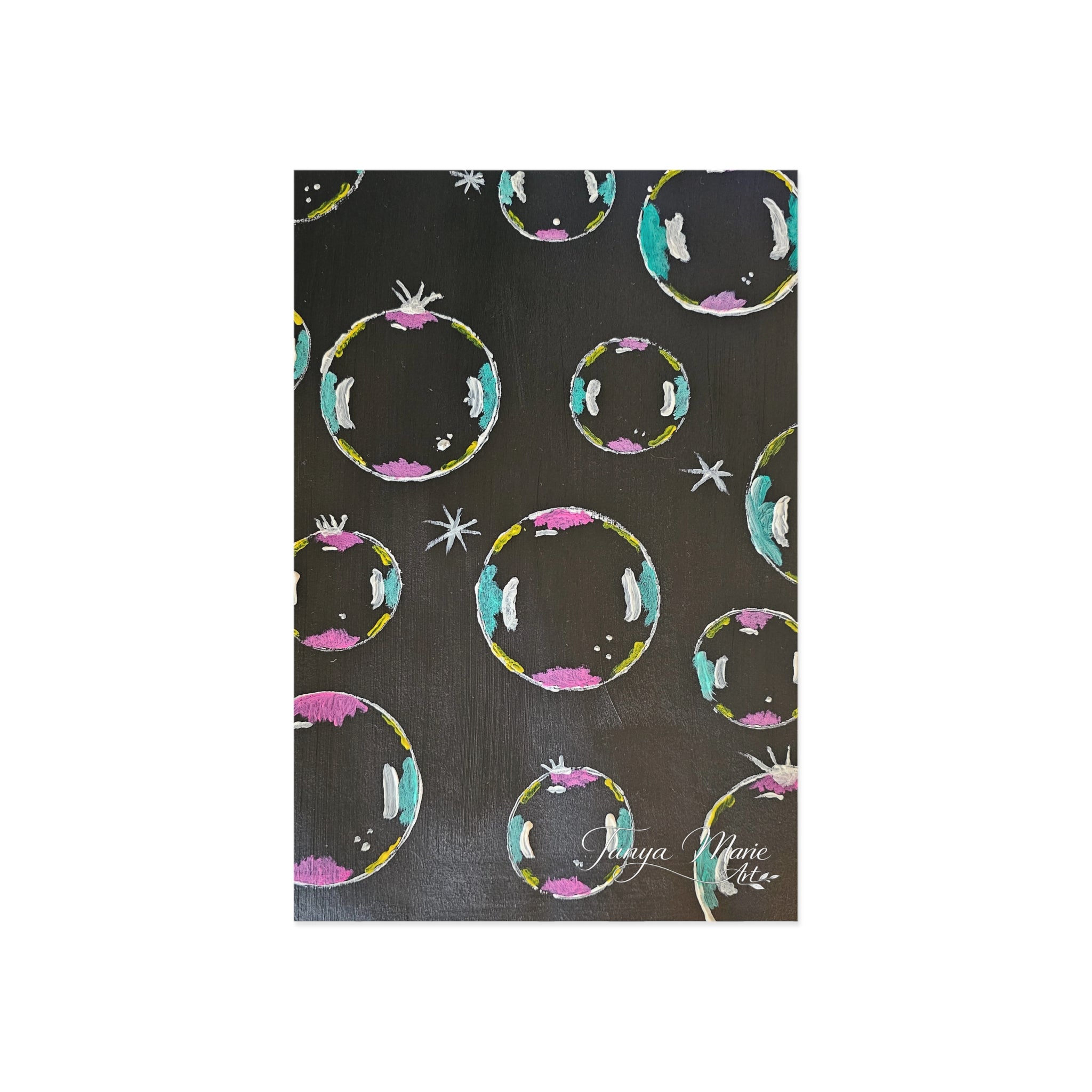 Fine Art Postcard Set — Abstract Bubble Circles on Black (Pack)