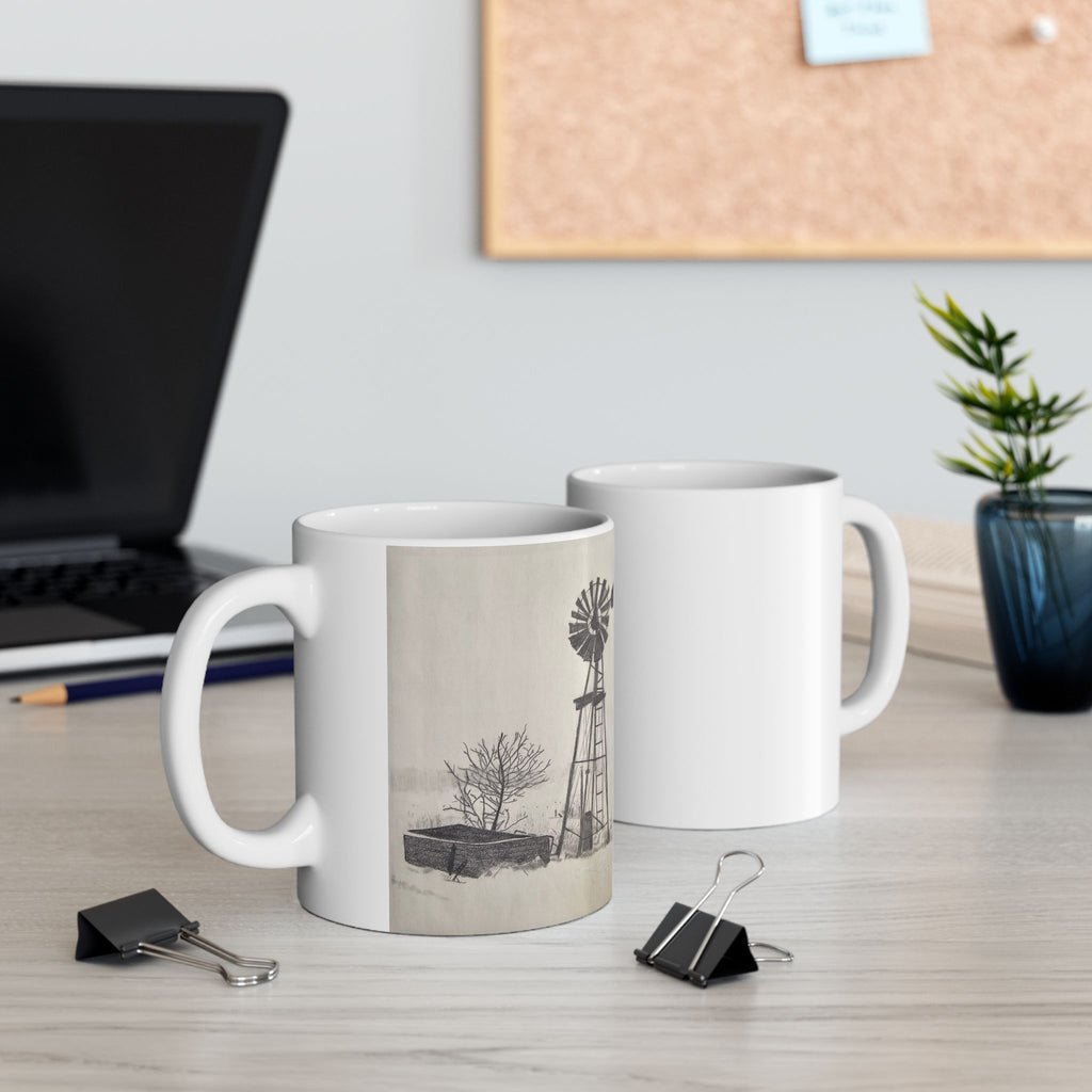Rustic Windmill Farmhouse Ceramic Mug — Vintage Barn Coffee Cup (11oz, 15oz)
