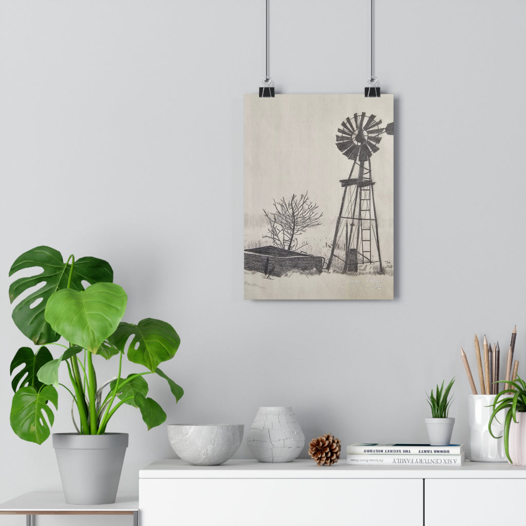 Windmill Farm Giclée Art Print — Vintage Rural Landscape Wall Art