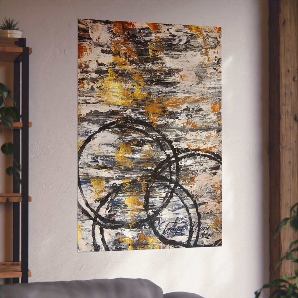 Abstract Gold Texture with Black Rings Fine Art Poster | Modern, Abstract Wall Art