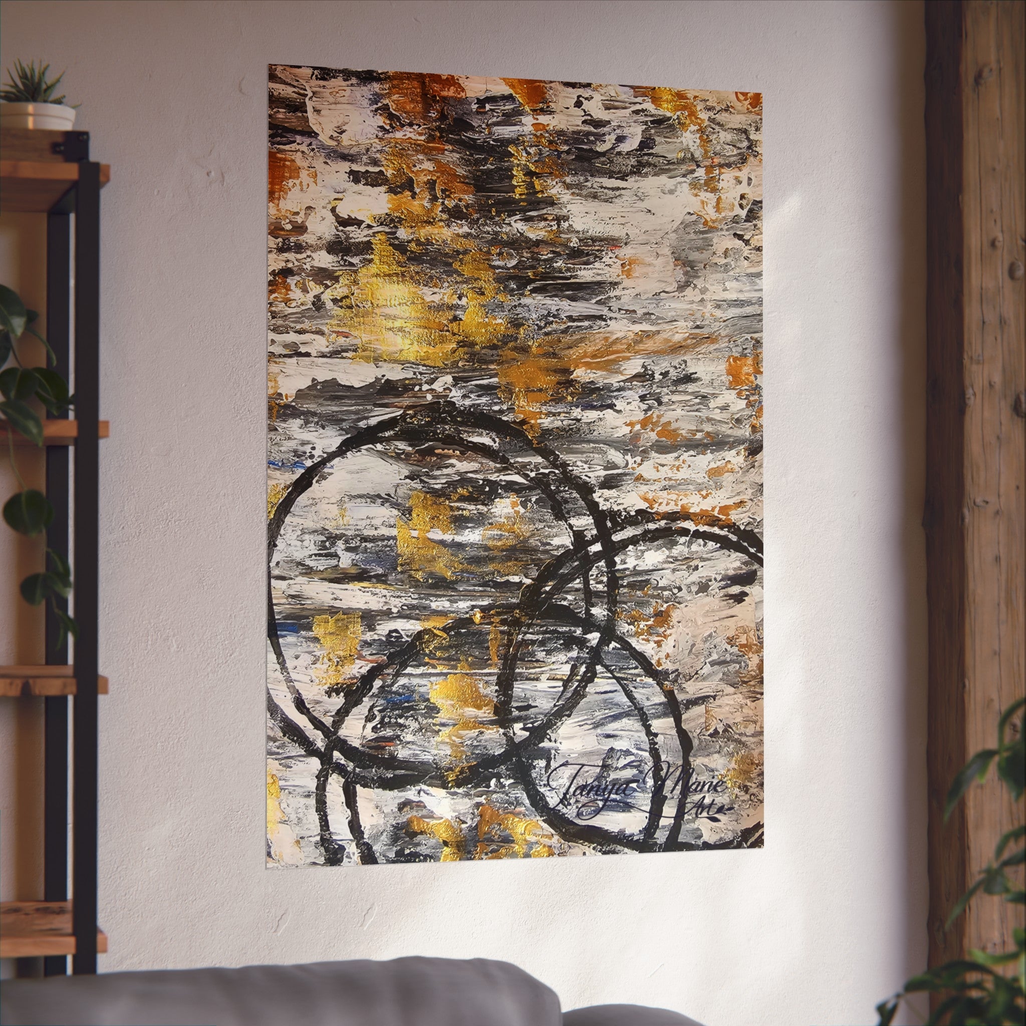 Abstract Gold Texture with Black Rings Fine Art Poster | Modern, Abstract Wall Art