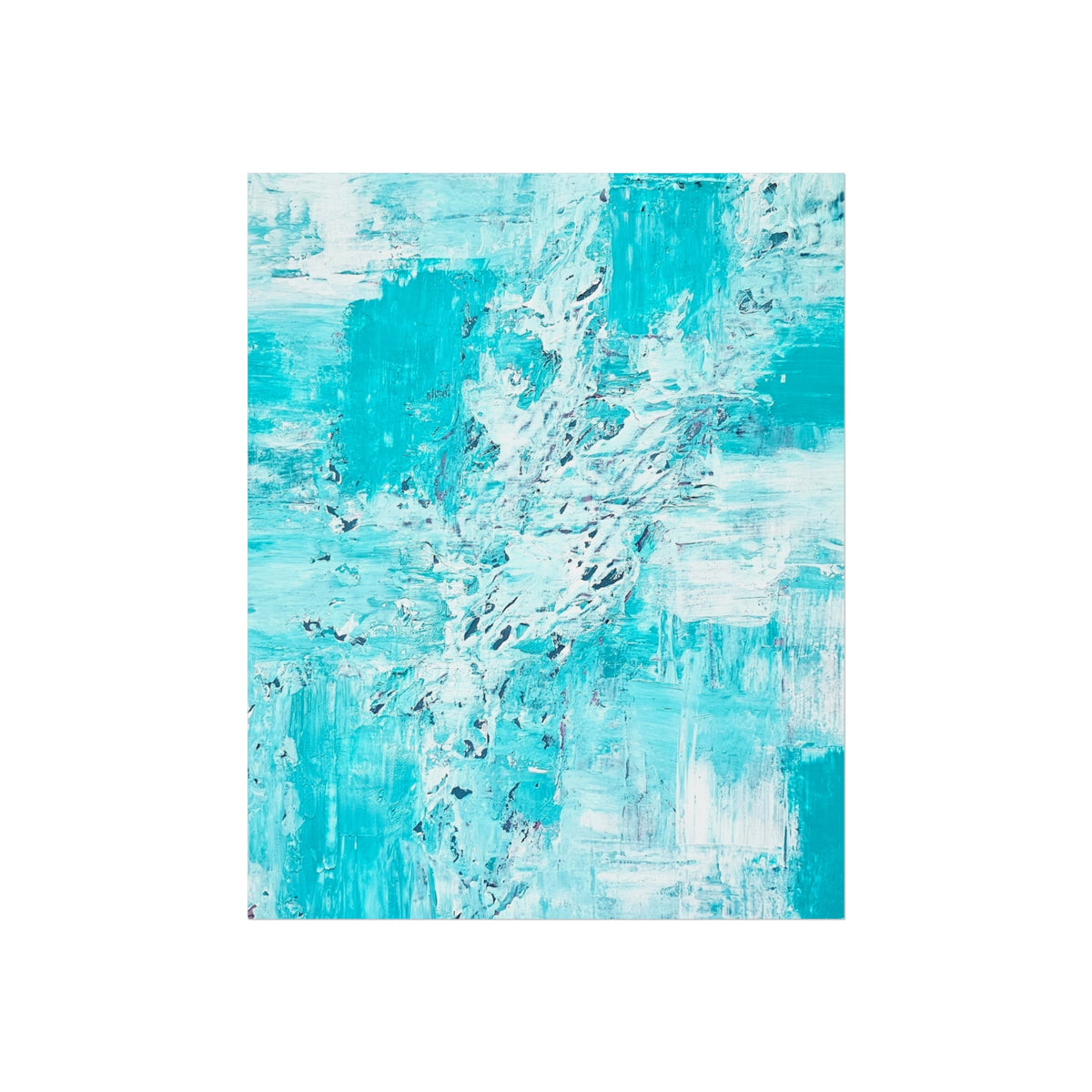 Abstract turquoise ocean-style wall art poster in vertical rectangle with white streaks and texture.