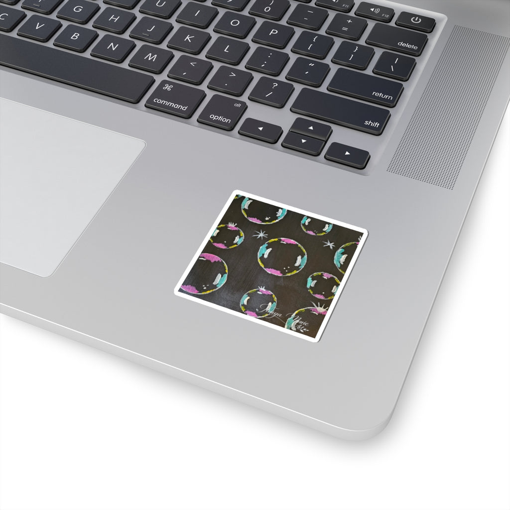 Bubble Pattern Kiss-Cut Sticker — Colorful Pastel Bubbles on Chalkboard Background