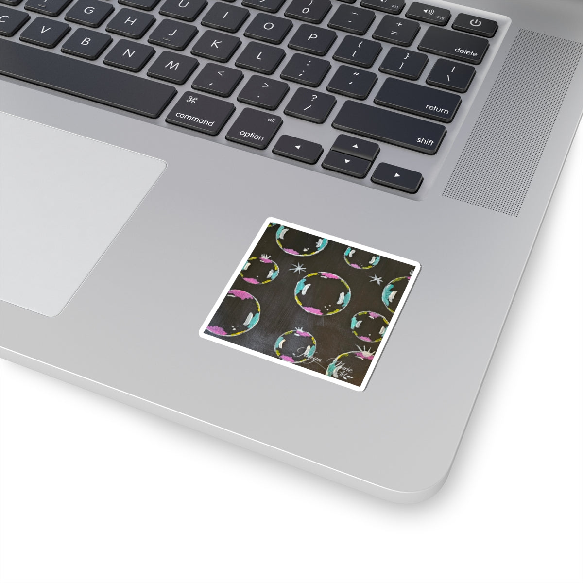 Bubble Pattern Kiss-Cut Sticker — Colorful Pastel Bubbles on Chalkboard Background