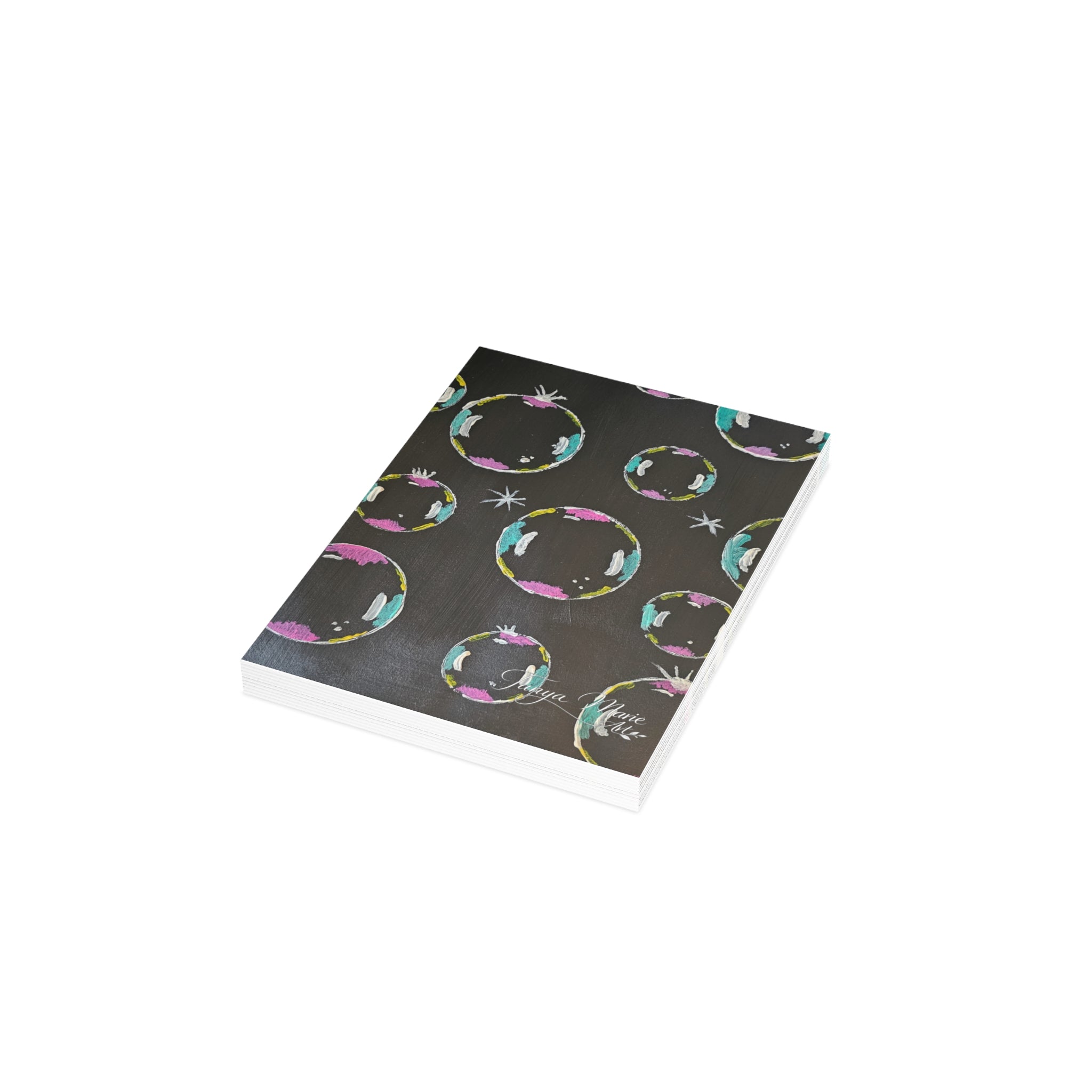 Bubble Pattern Greeting Card — Hand-Painted Colorful Bubbles on Charcoal Background (Blank Inside)