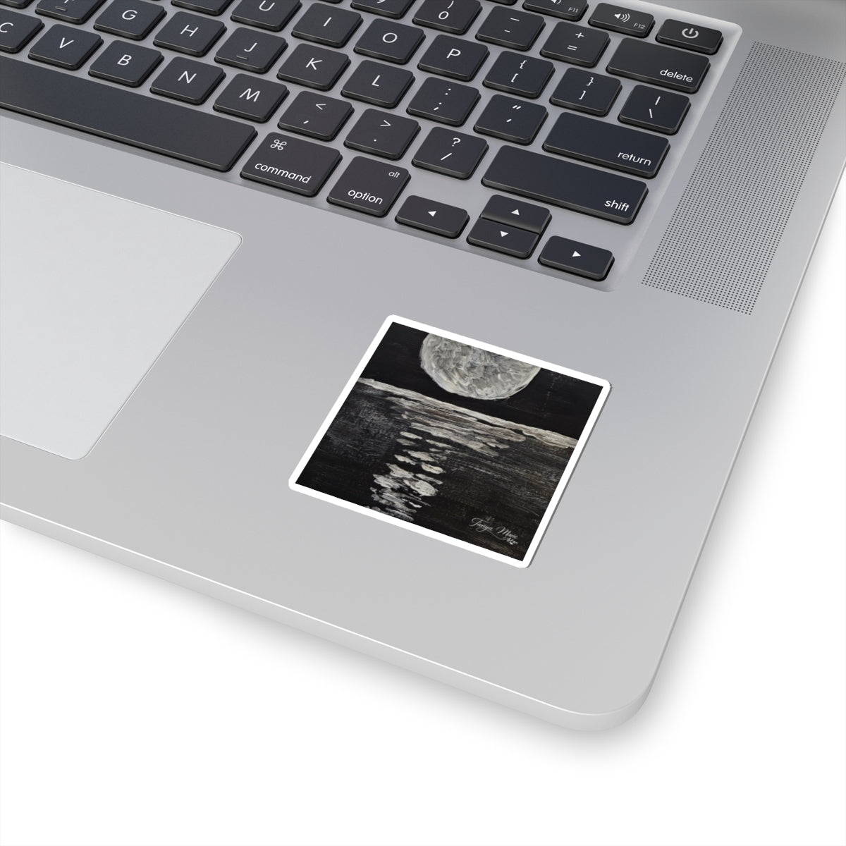 Moonlight Reflection Kiss-Cut Sticker — Black & White Moon Ocean Art Sticker