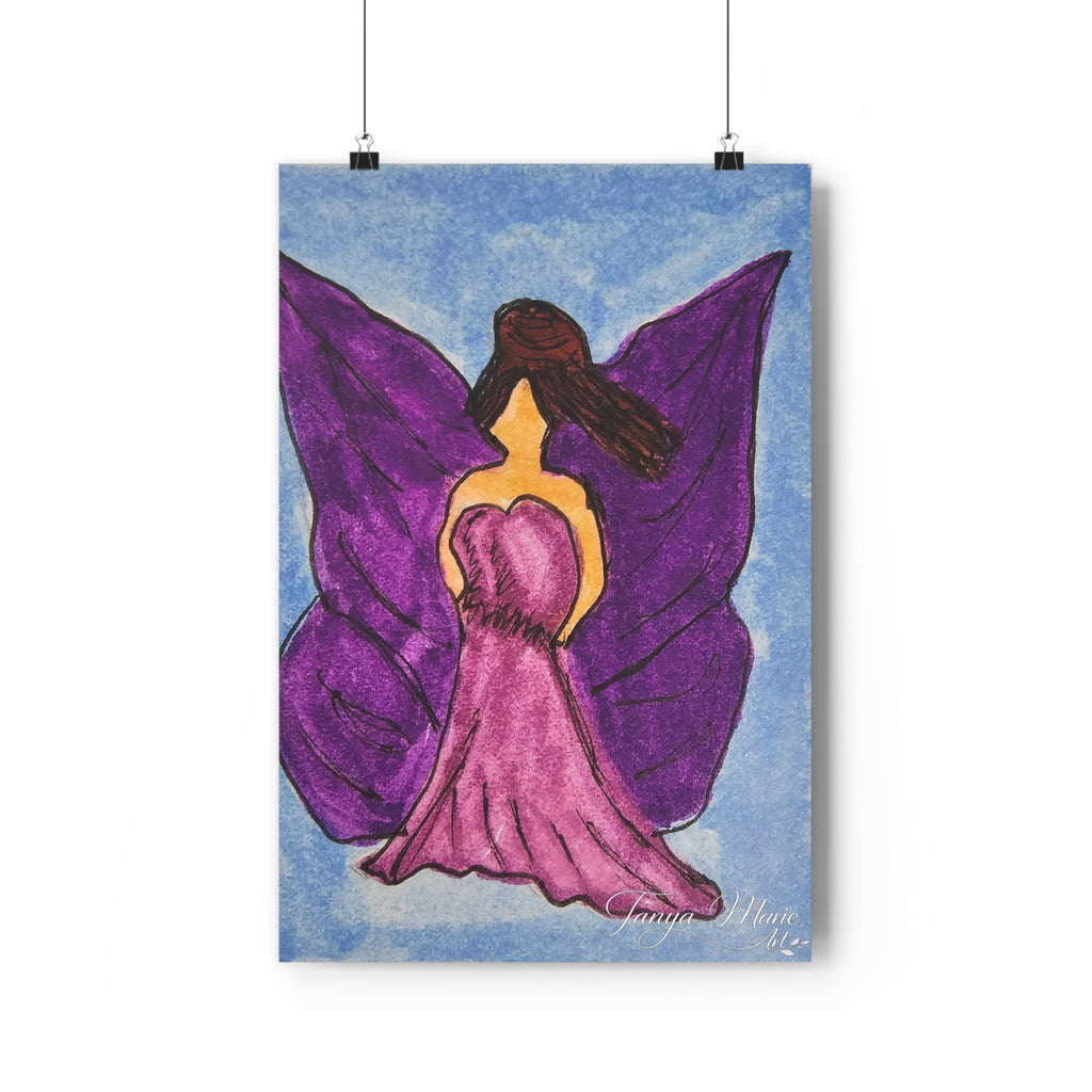 Giclée art print of fairy woman with purple wings