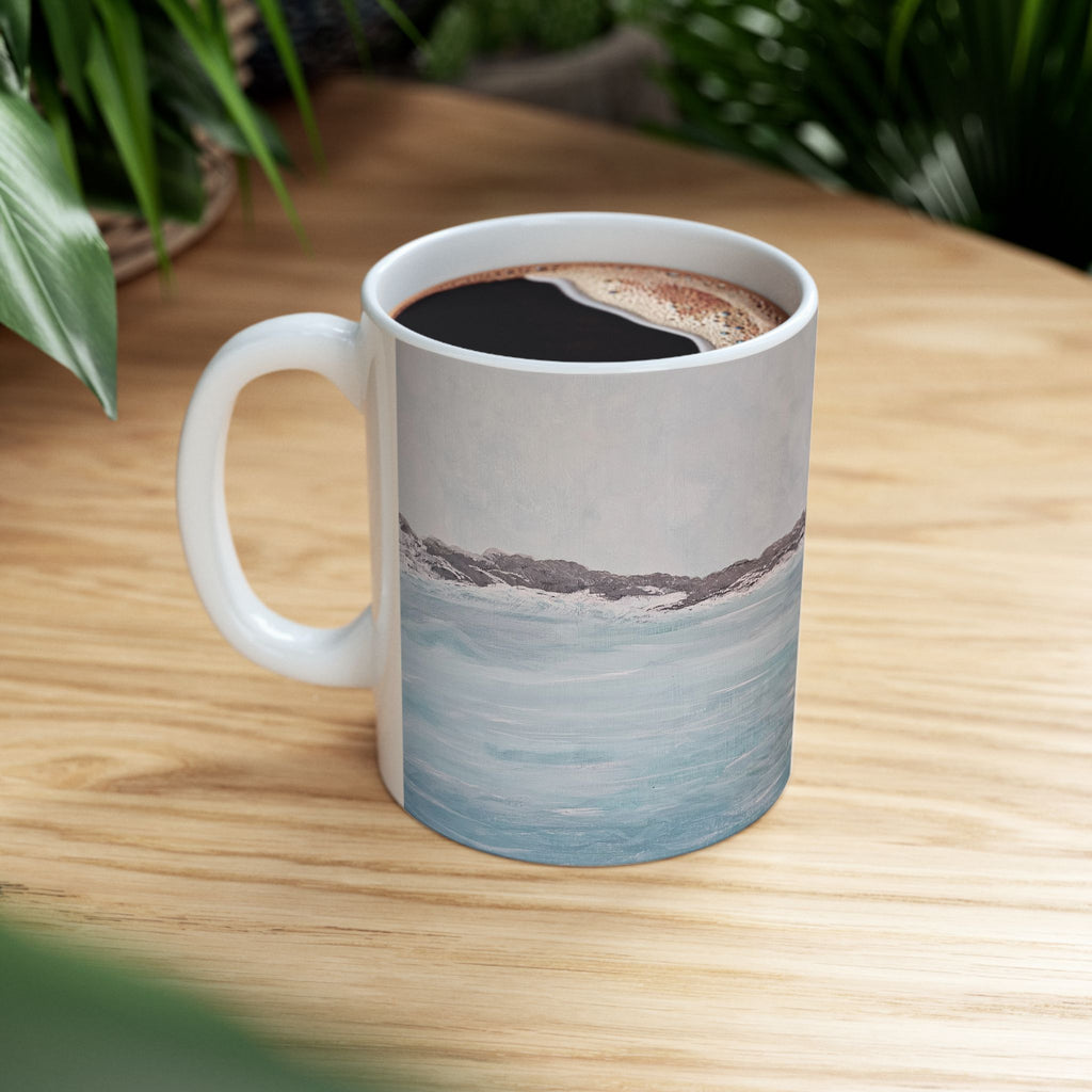 Coastal Ocean Painting Ceramic Mug — Seaside Beach Scene Coffee Cup (11oz/15oz)