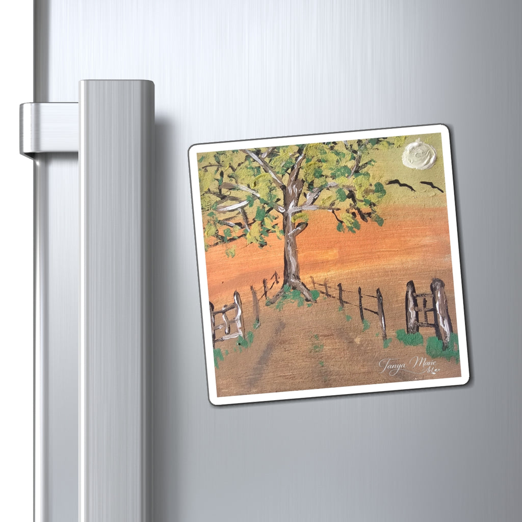 Sunset Country Tree Magnet — Rustic Farmhouse Fridge Art