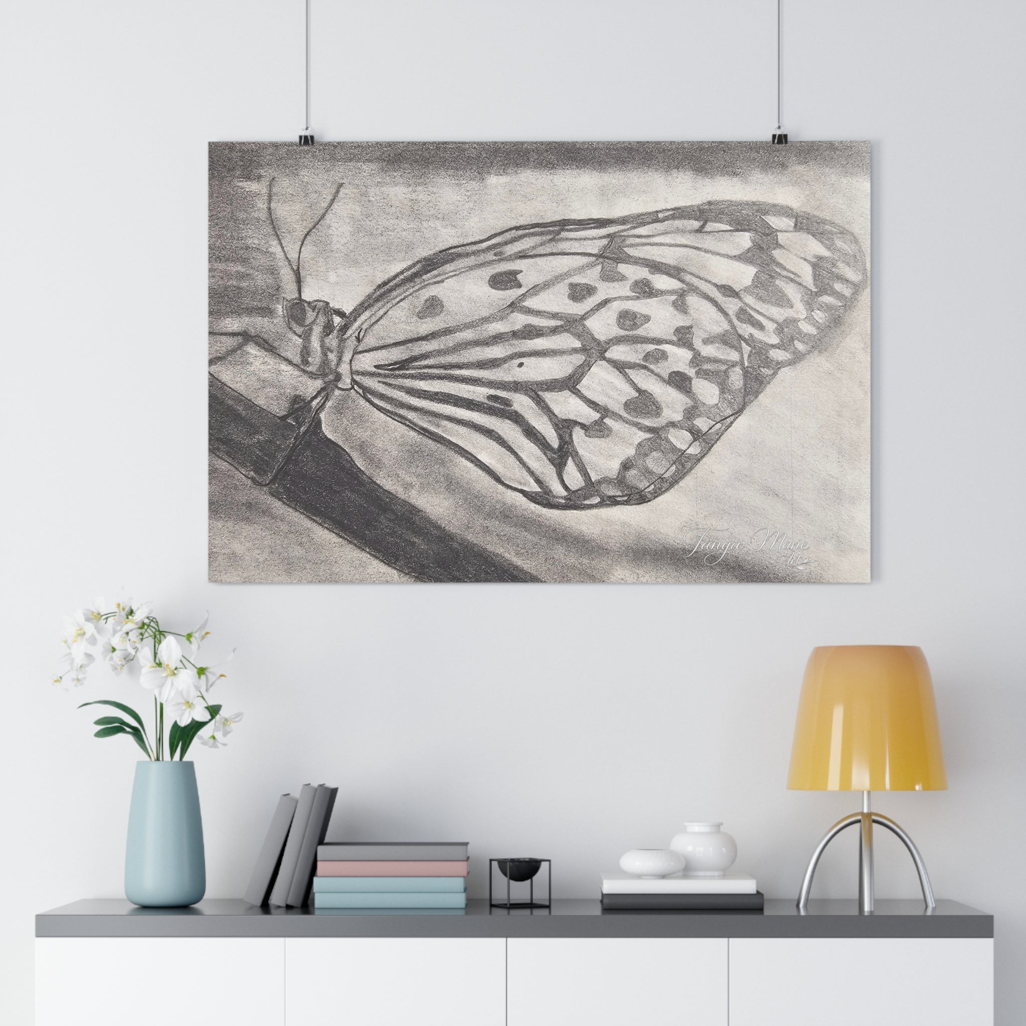 Butterfly Kisses - Monochrome Butterfly Giclée Art Print — Pencil Sketch Wall Art
