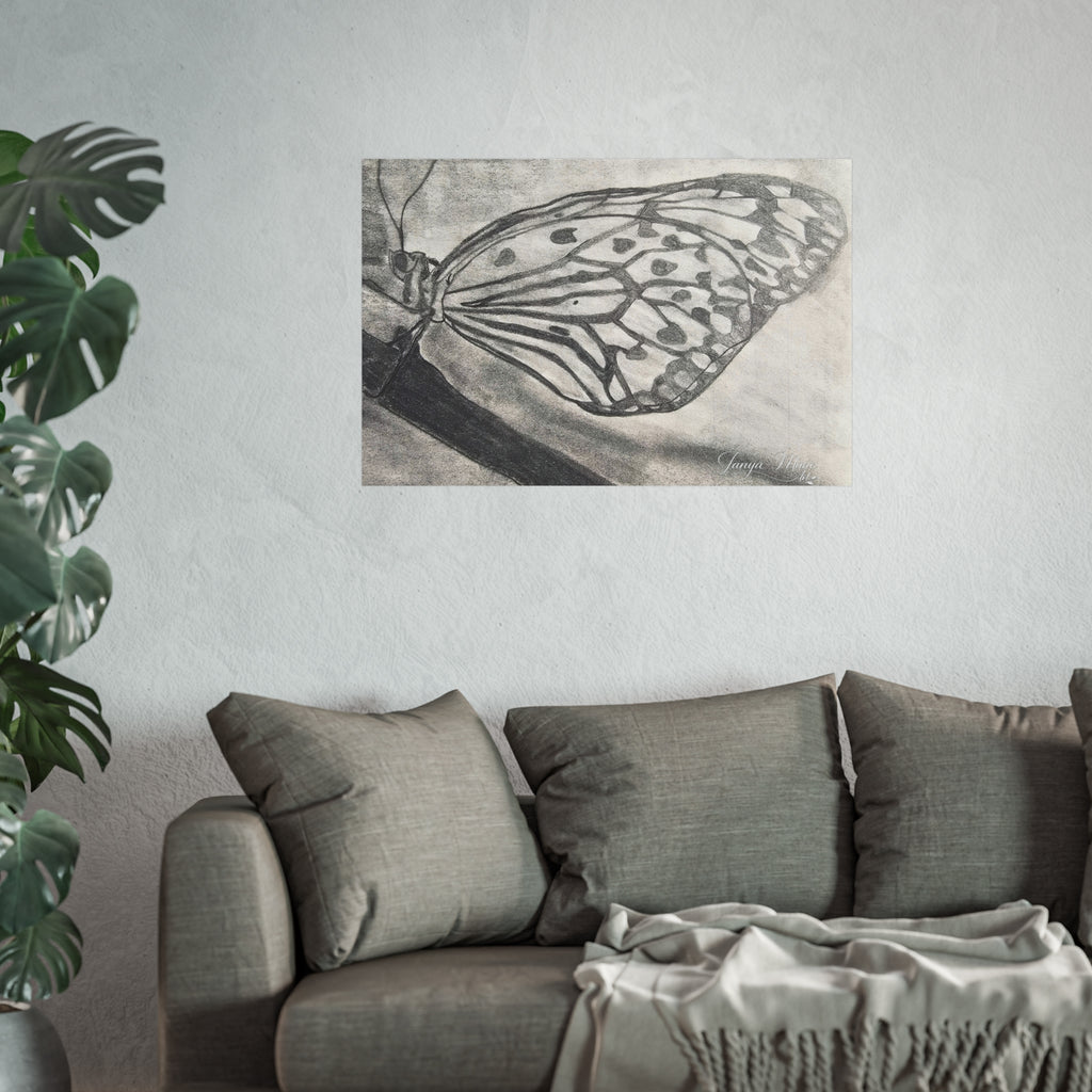Butterfly Kisses - Butterfly Wing Charcoal Art Poster — Monochrome Fine Art Print