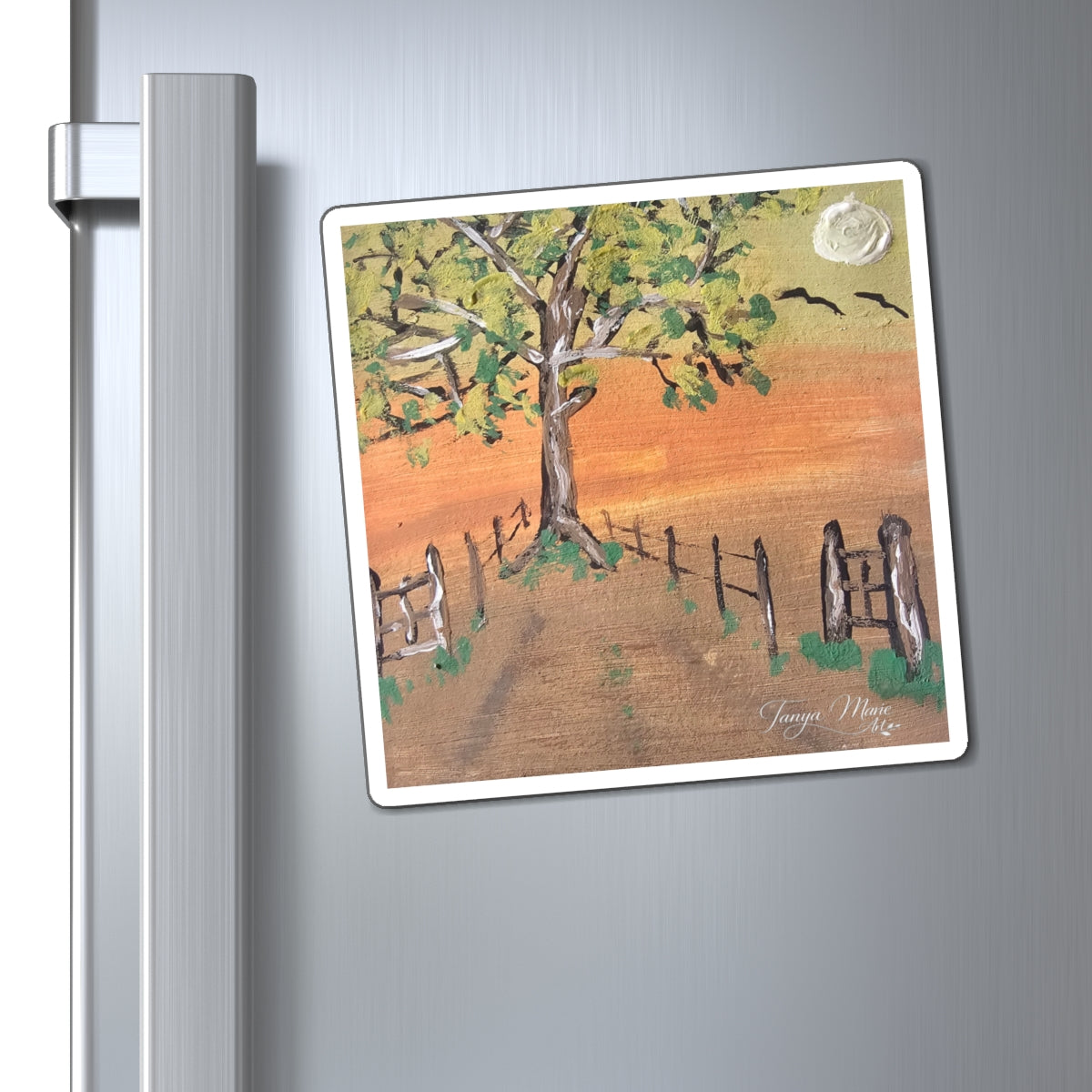 Sunset Country Tree Magnet — Rustic Farmhouse Fridge Art