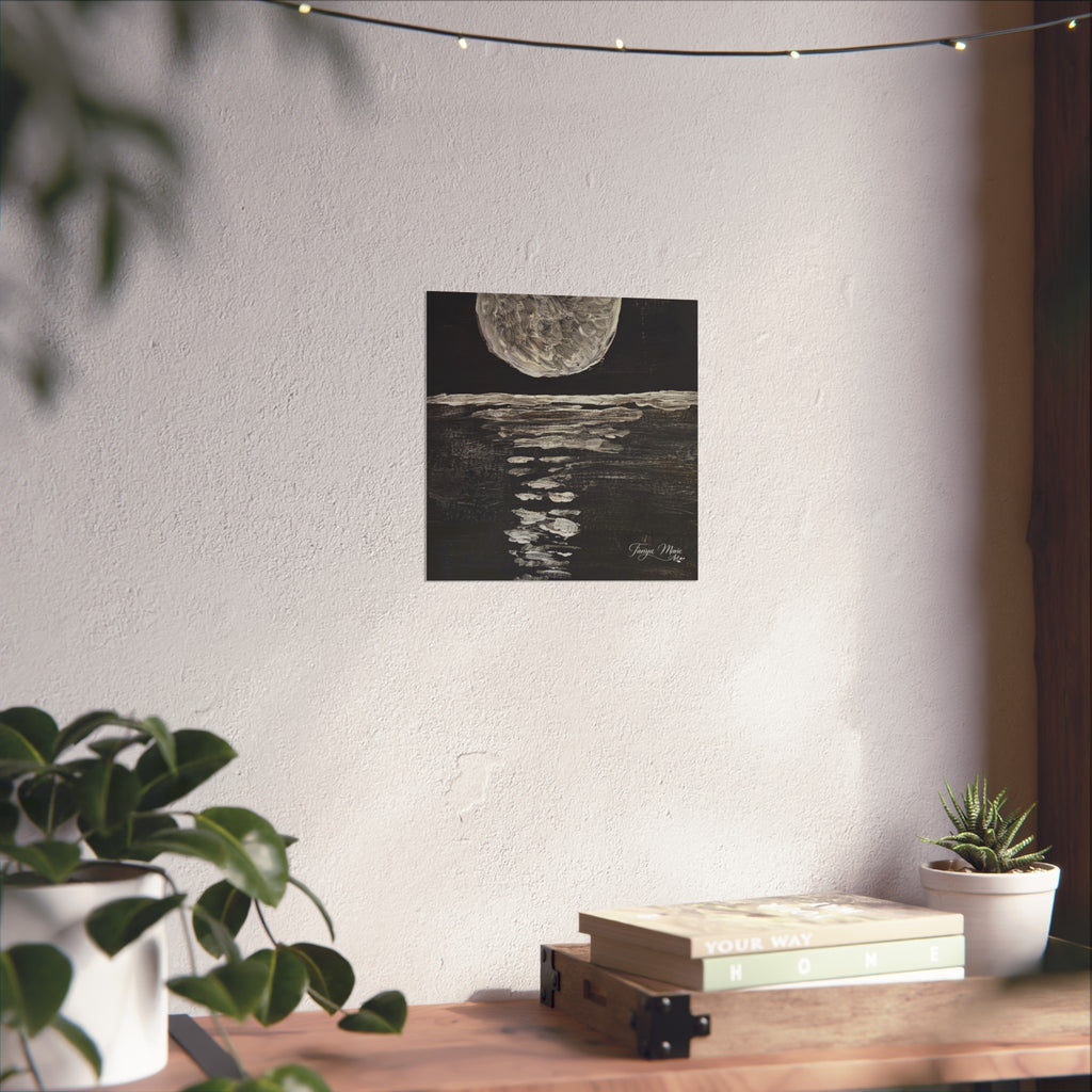 Moonlight Reflection Fine Art Poster — Black & White Minimalist Wall Art