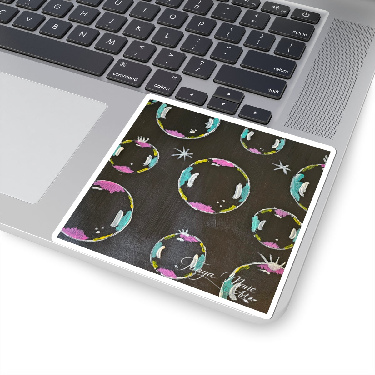 Bubble Pattern Kiss-Cut Sticker — Colorful Pastel Bubbles on Chalkboard Background