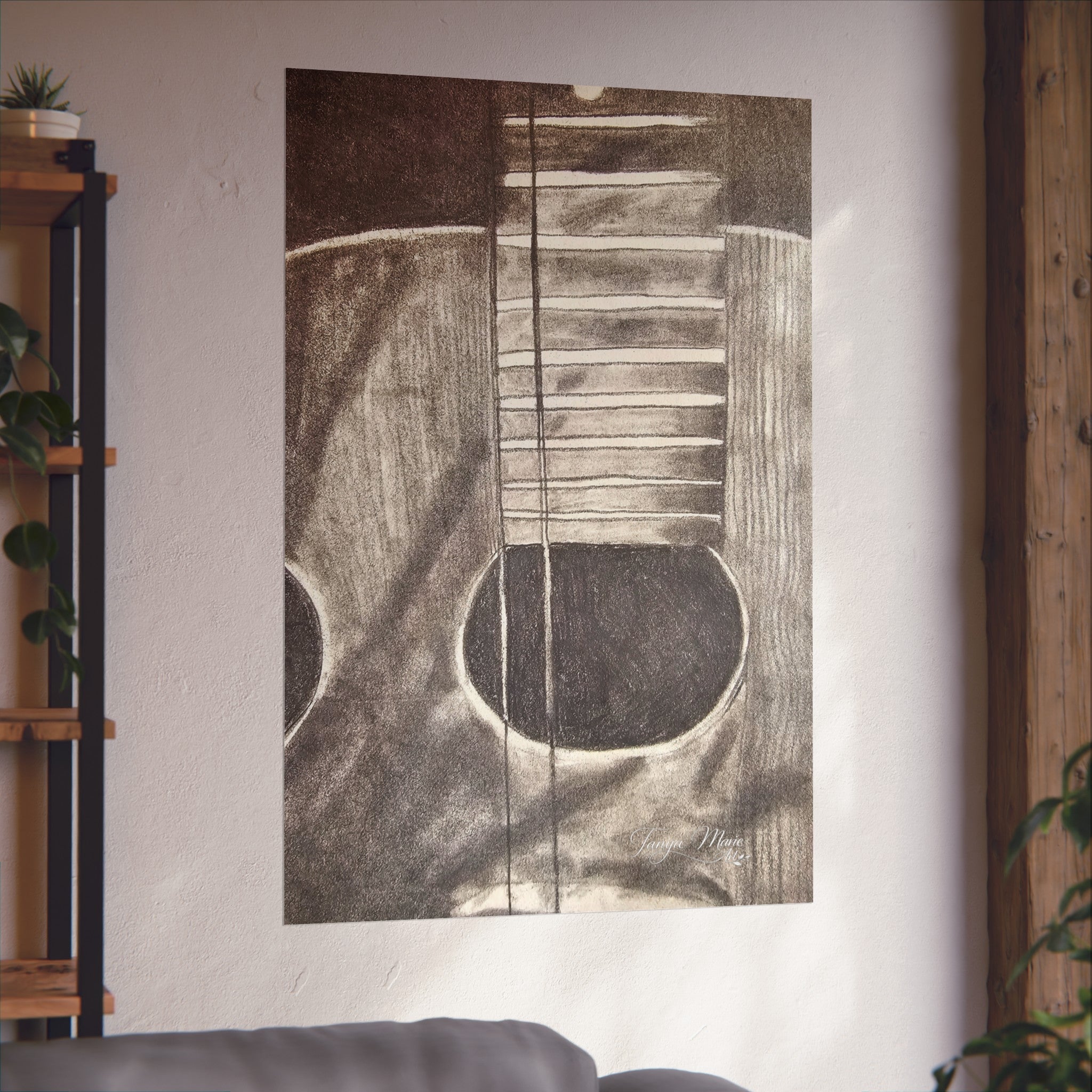 Guitar Charcoal Sketch Fine Art Poster
