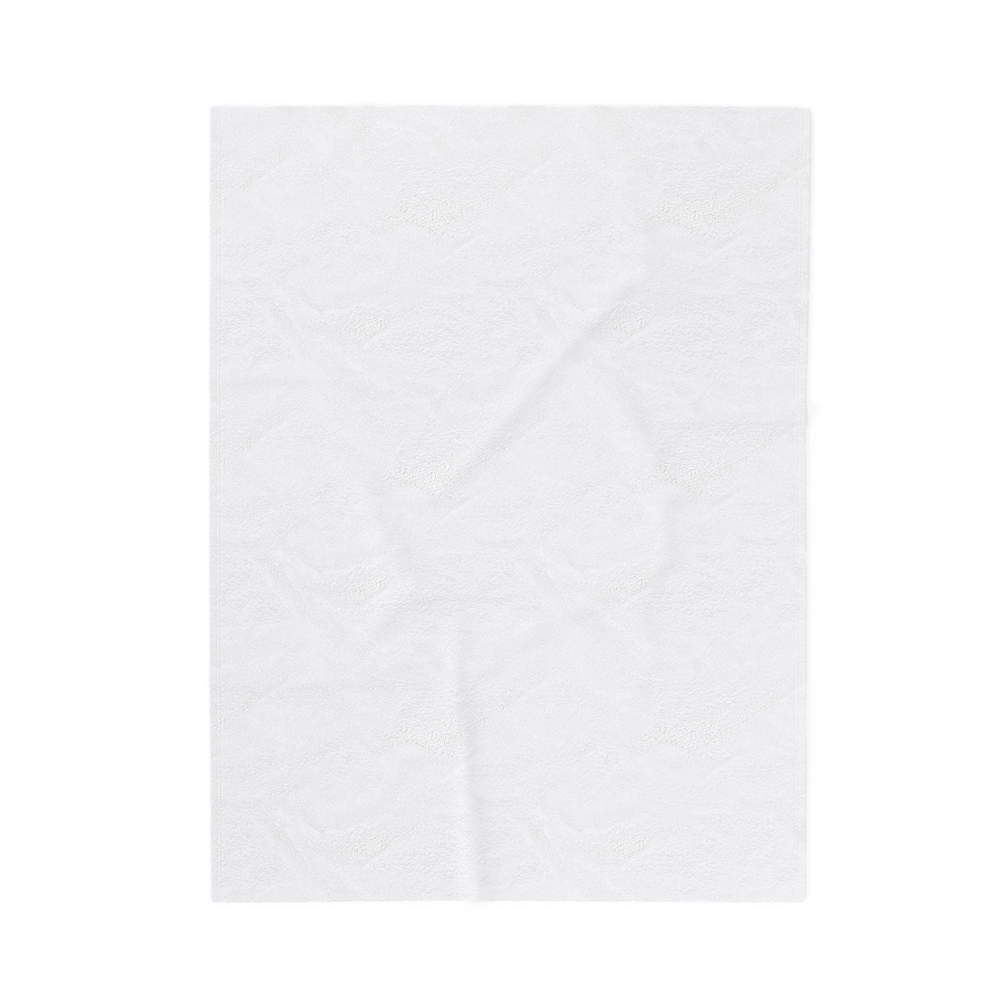 Velveteen plush blanket with solid white back panel, unpatterned fabric surface