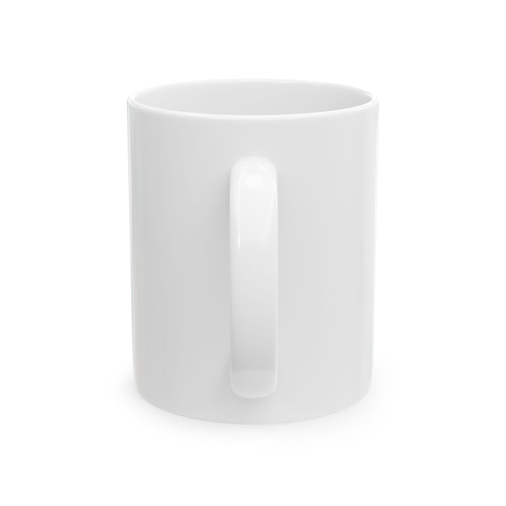 White ceramic coffee mug with glossy finish and blank front
