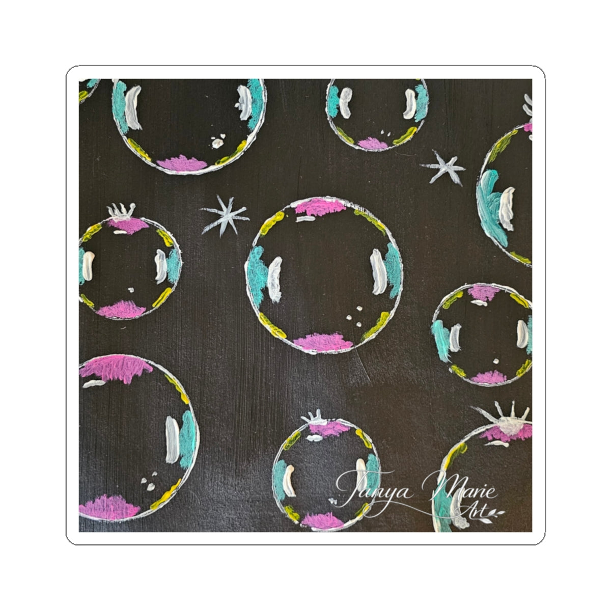 Bubble Pattern Kiss-Cut Sticker — Colorful Pastel Bubbles on Chalkboard Background