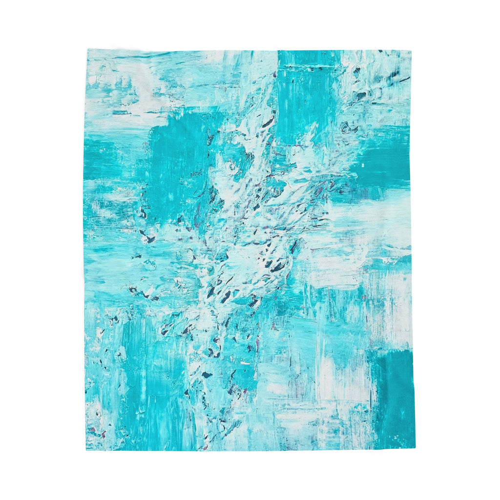 Velveteen plush blanket pattern: turquoise abstract layered bands with lighter highlights