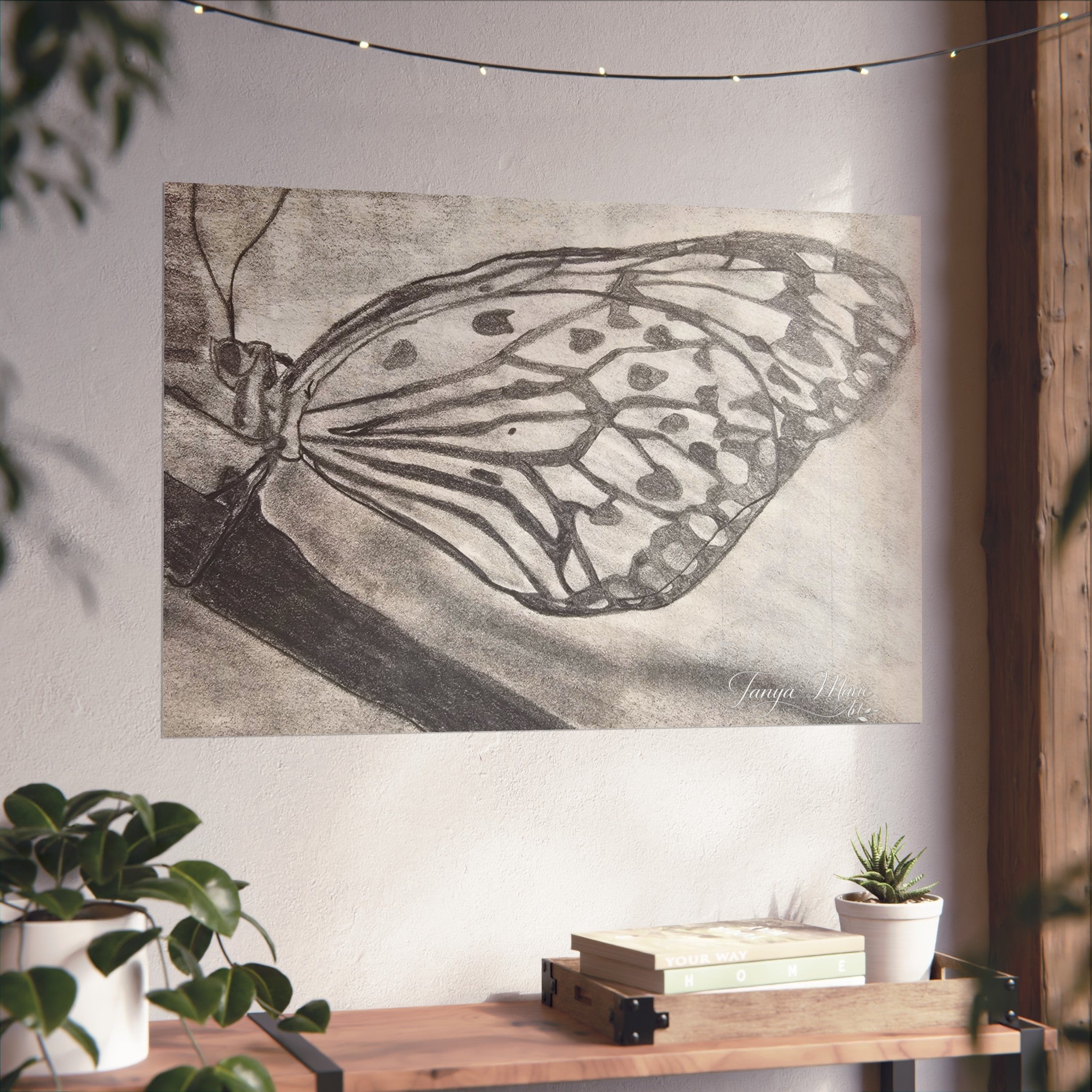Butterfly Kisses - Butterfly Wing Charcoal Art Poster — Monochrome Fine Art Print