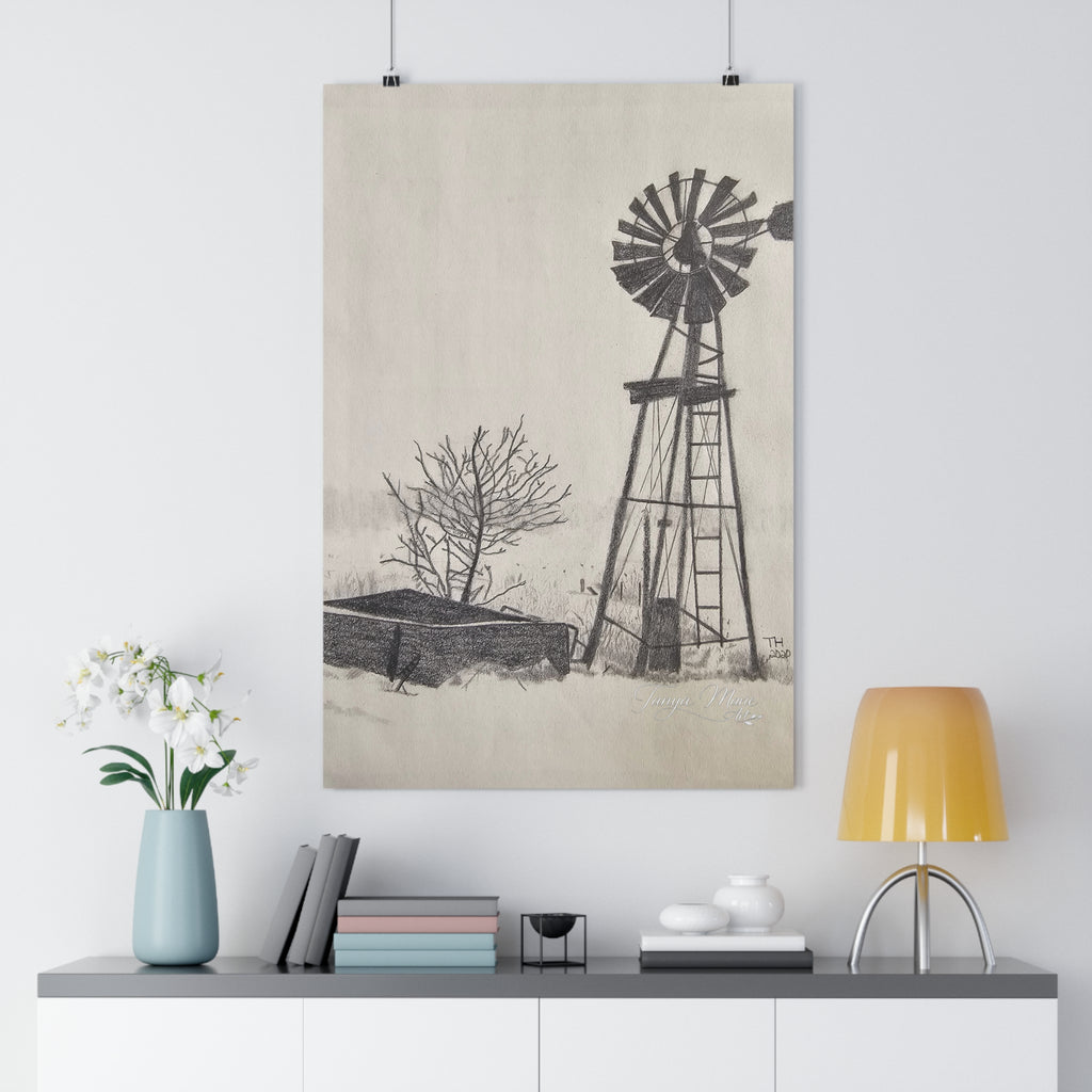 Windmill Farm Giclée Art Print — Vintage Rural Landscape Wall Art