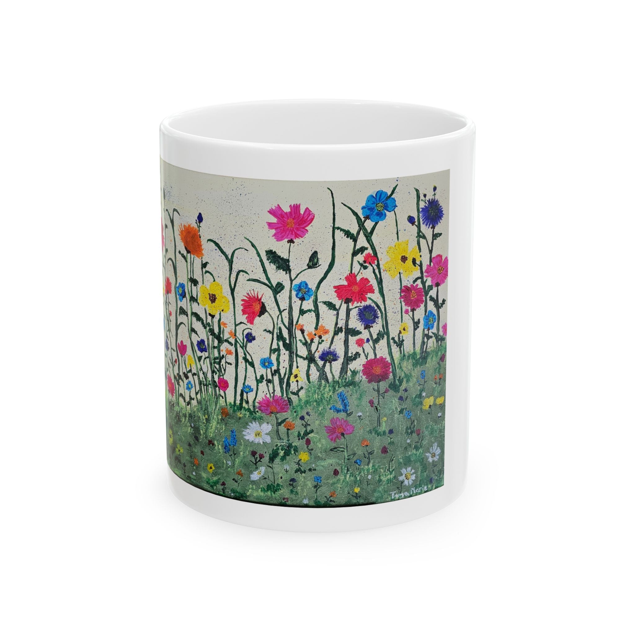 Floral Meadow Ceramic Mug - Colorful Wildflower Garden Coffee Cup (11oz)