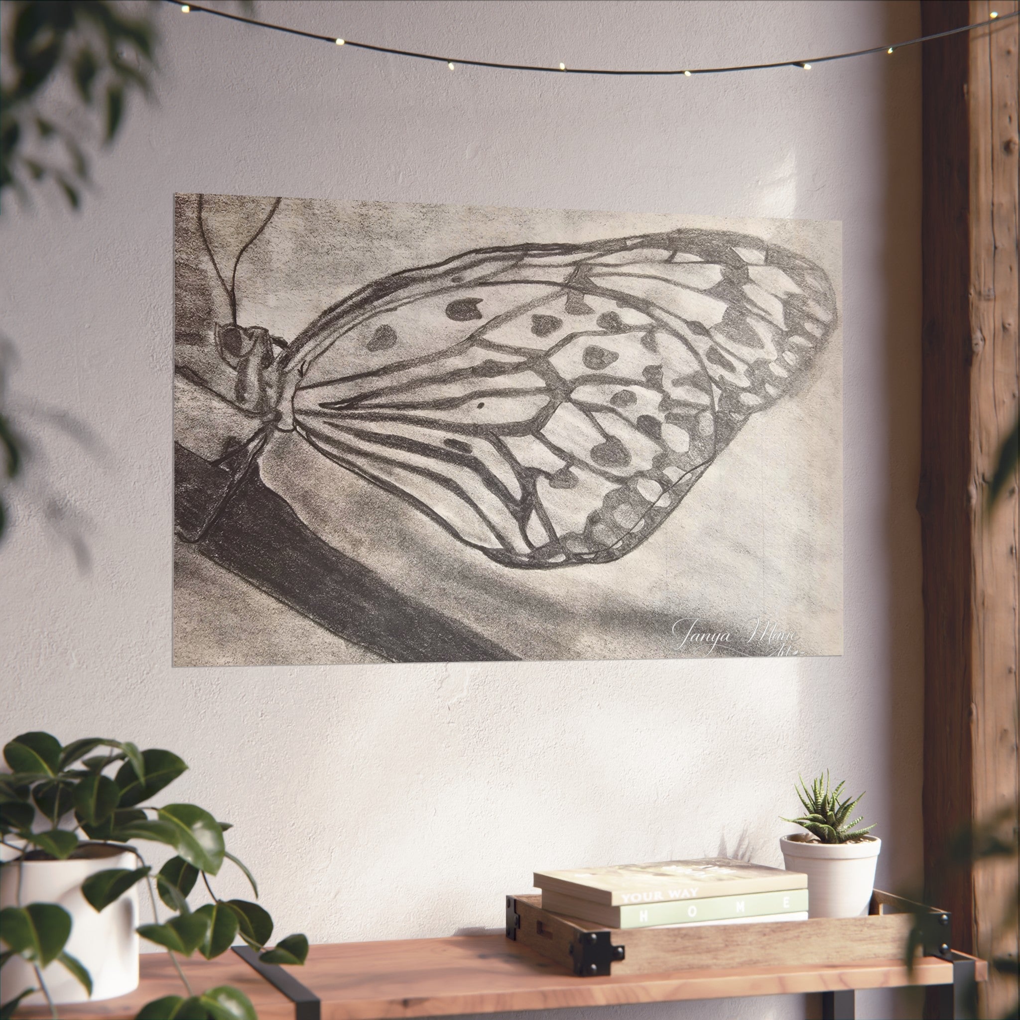 Butterfly Kisses - Butterfly Wing Charcoal Art Poster — Monochrome Fine Art Print
