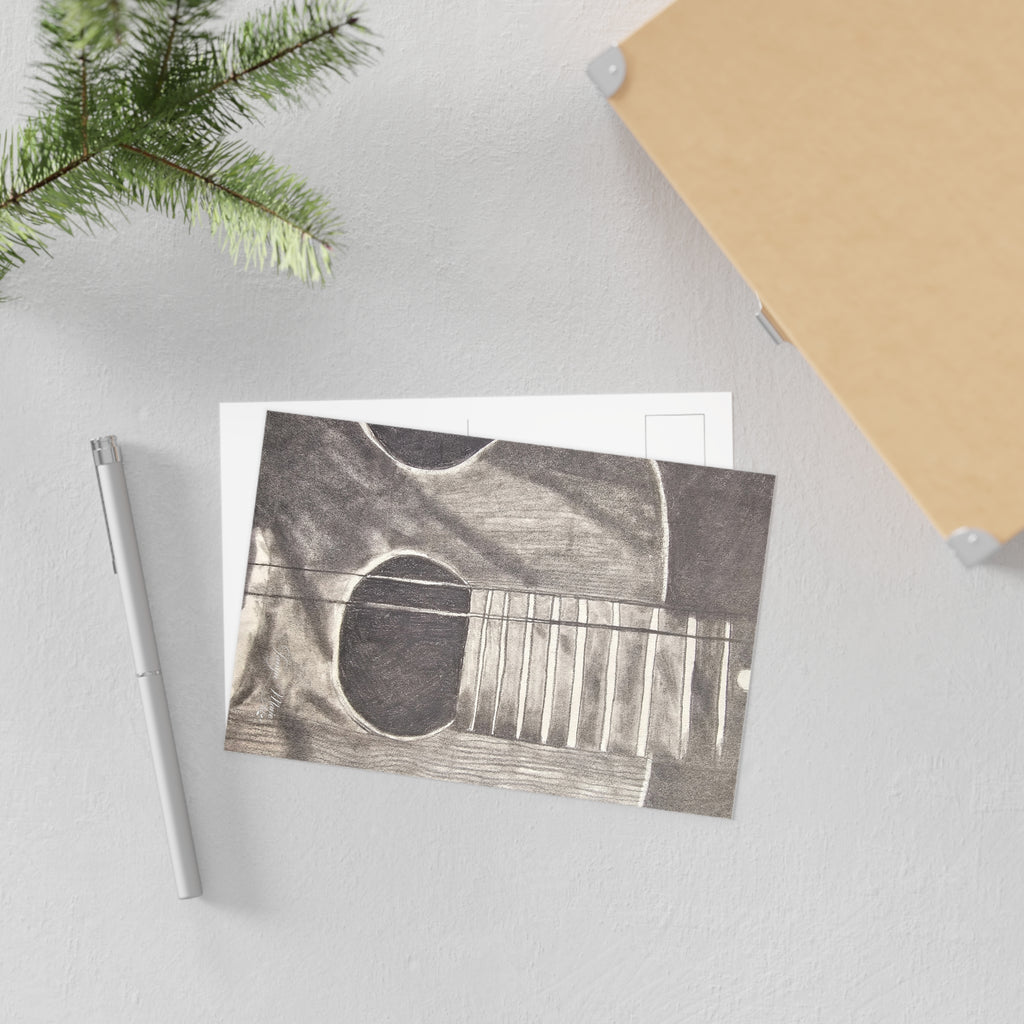 Fine Art Postcard — Pencil Drawing of Forgotten Guitar