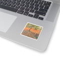 Countryside Sunset Sticker — Tree, Fence & Moon Kiss-Cut Art Sticker