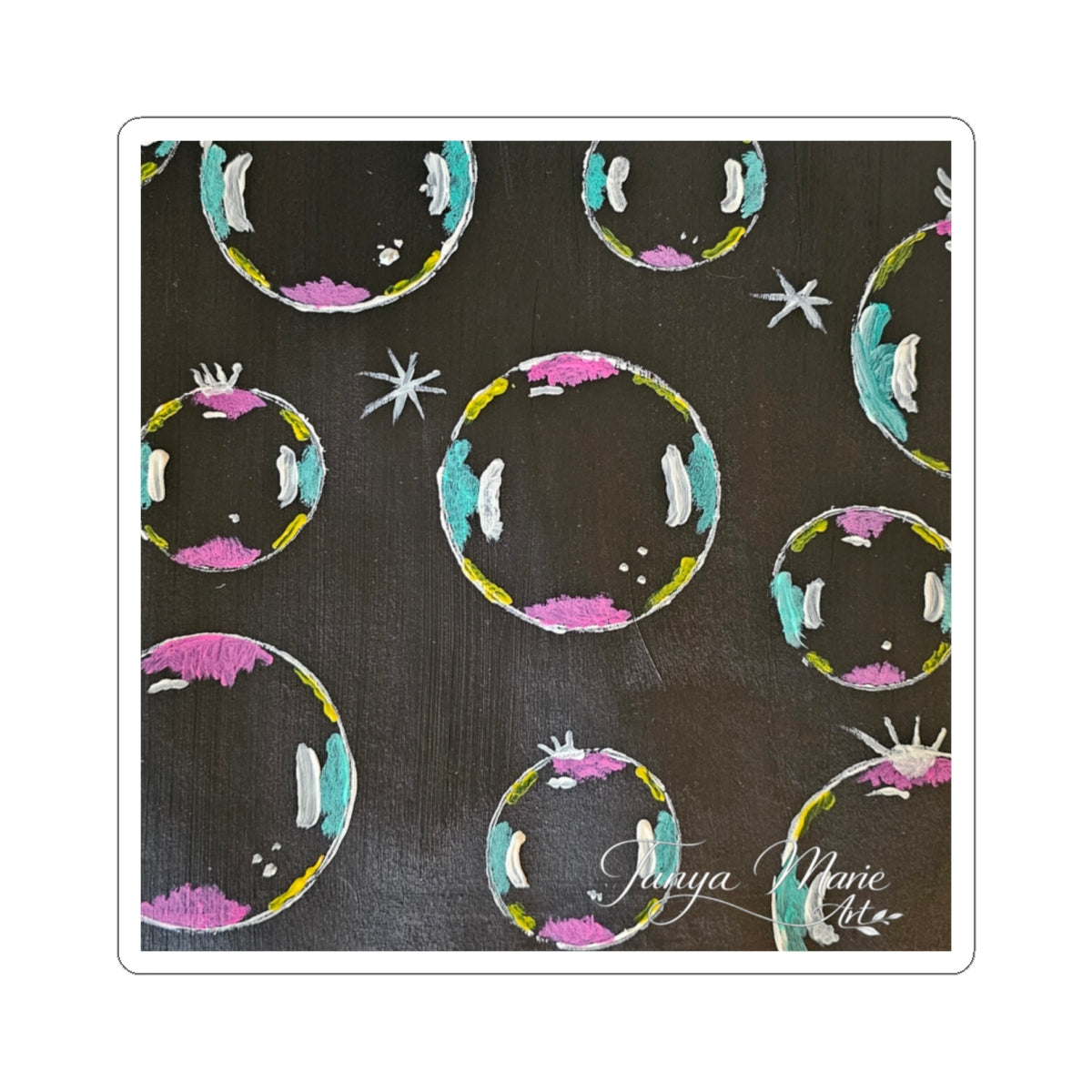 Bubble Pattern Kiss-Cut Sticker — Colorful Pastel Bubbles on Chalkboard Background