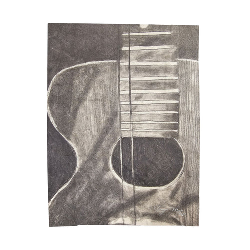 Acoustic guitar sketch velveteen plush blanket, gray with white lined strings
