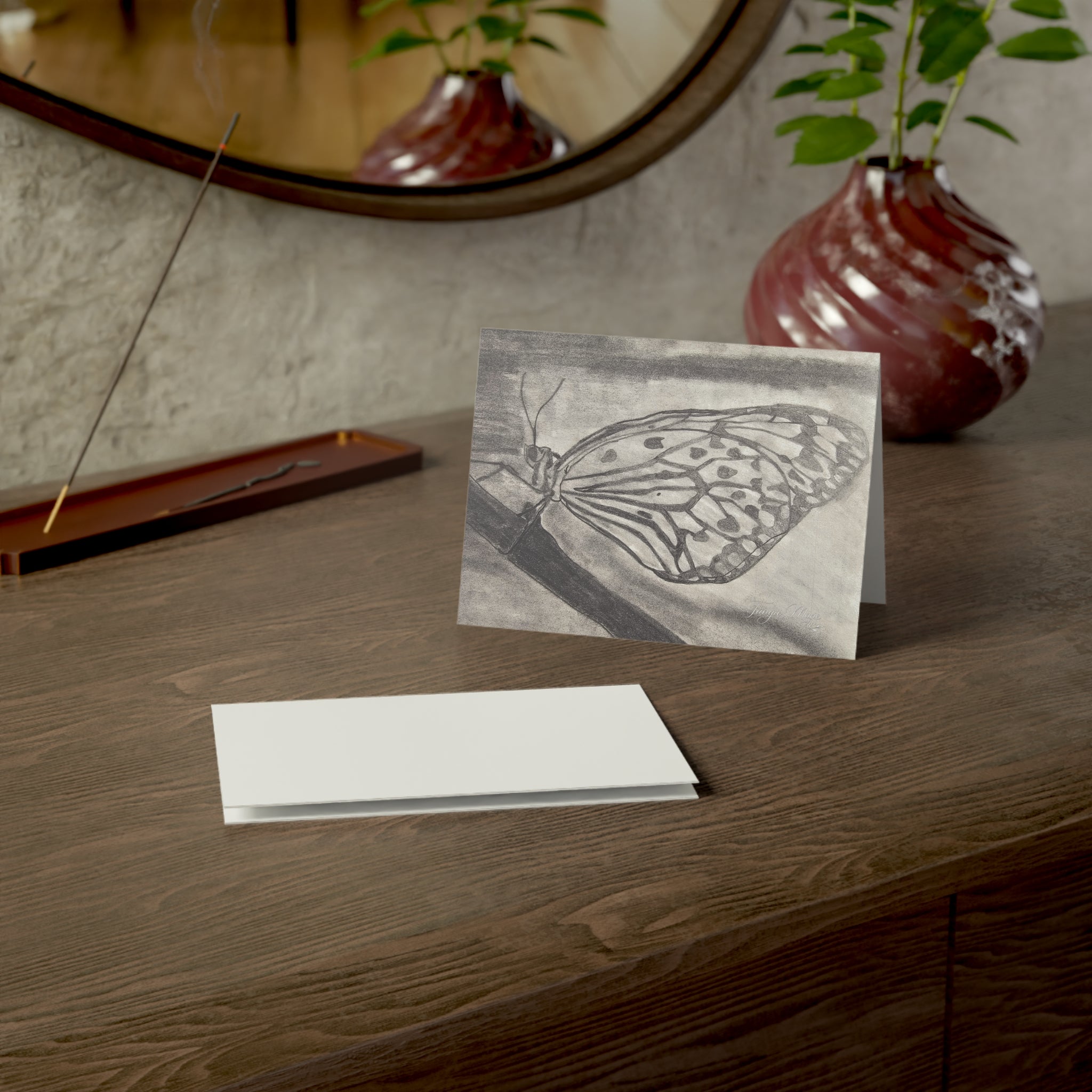 Butterfly Kisses - Butterfly Sketch Greeting Cards — Blank Note Cards for Sympathy, Thinking of You, and Everyday Correspondence (1/10/30/50 pcs)