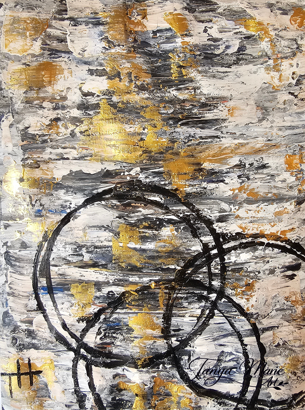 Abstract Gold Texture with Black Rings — Digital Art Print Download