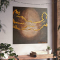 Textured abstract canvas print with brown-gray field and gold wavy metallic lines